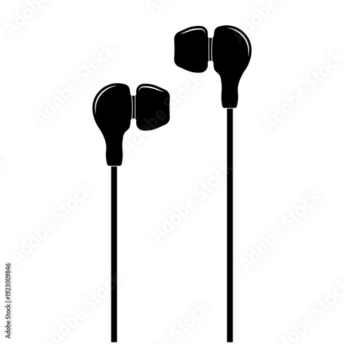 Black and white wired earphones without background