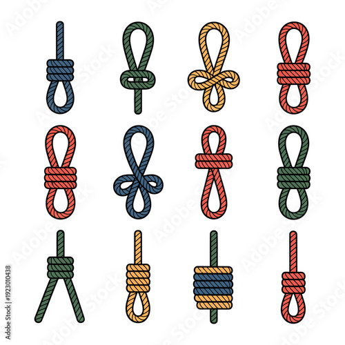 A collection of colorful ropes with various knots