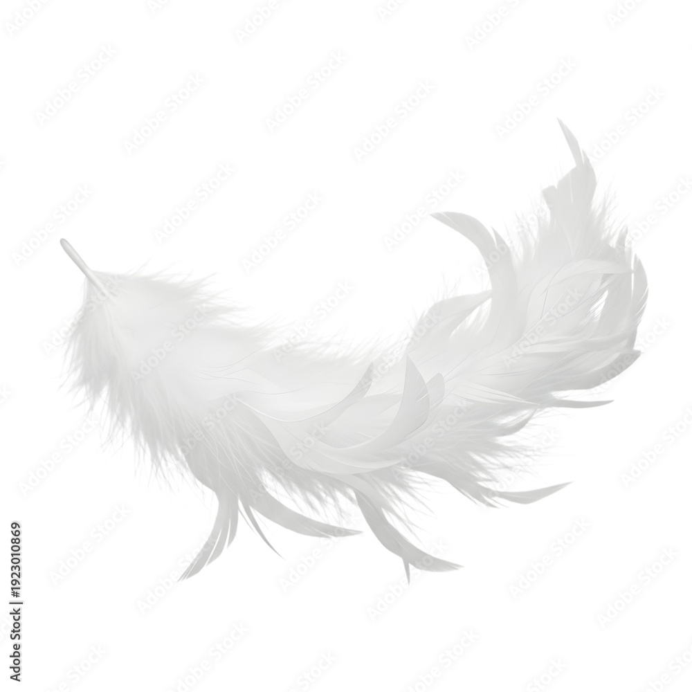 Fototapeta premium A delicate white feather isolated on a transparent background, showcasing its soft texture and light structure