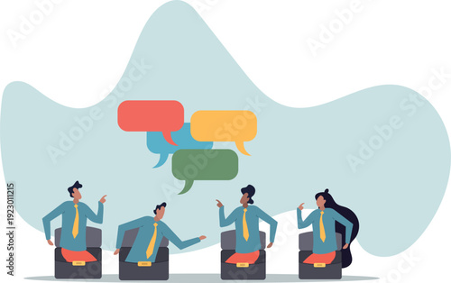 Discussion, conversation or brainstorming for idea, meeting, debate or team communication, colleague chatting, opinion.human life and situation.