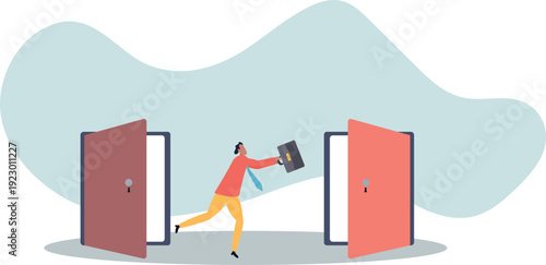 Change job, career transition or move to new opportunity, employee turnover, resignation or leave company,human life and situation.