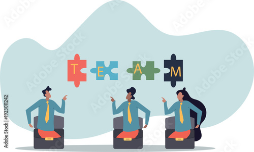 Team puzzle jigsaw connect, teamwork solving problem or cooperation for team success,human life and situation.
