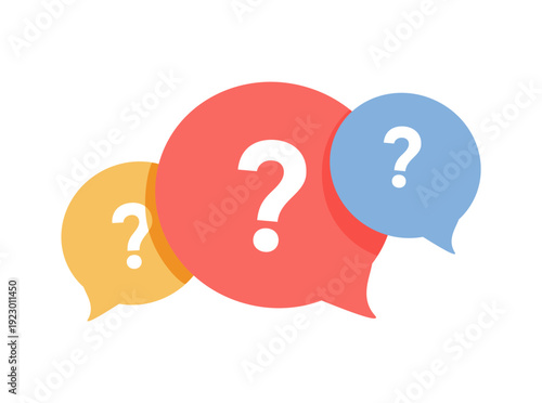 Colorful question mark asking discussion cartoon color vector illustration template design. FAQ and QA answer solution