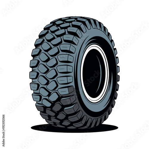 A cartoon illustration of a rugged off-road tire