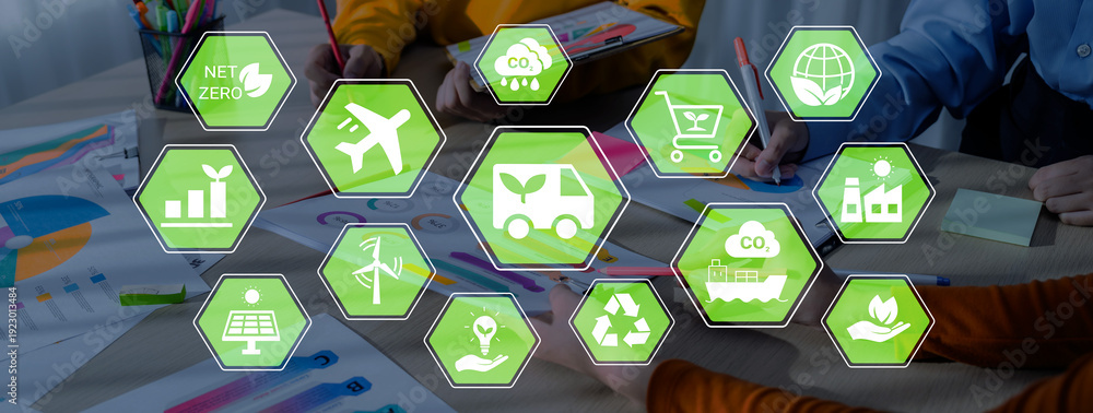 Naklejka premium Green energy network supports sustainability, reduces carbon emissions, and promotes renewable resources Parse