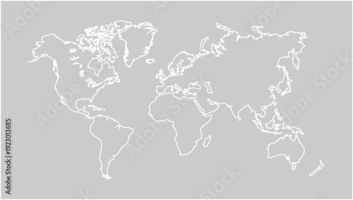 Obraz na płótnie Minimal White Outline World Map on Grey Background – Modern Global Geography Vec