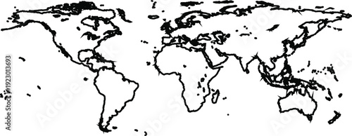 Minimal Black and White World Map Outline Illustration