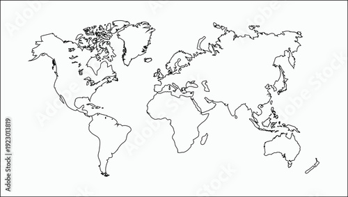Clean Grey World Map Outline on White Background