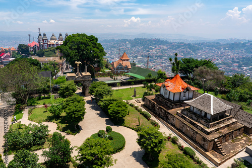 Madagascar, garden and buildings of the former Queen's palace, in Antananarivo, Rova Palace