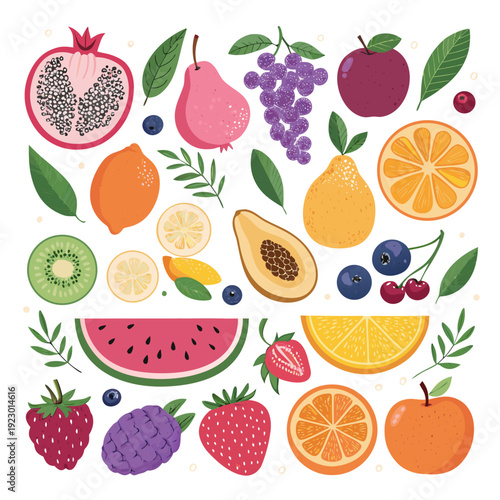 Colorful Tropical Fruits Clipart Set