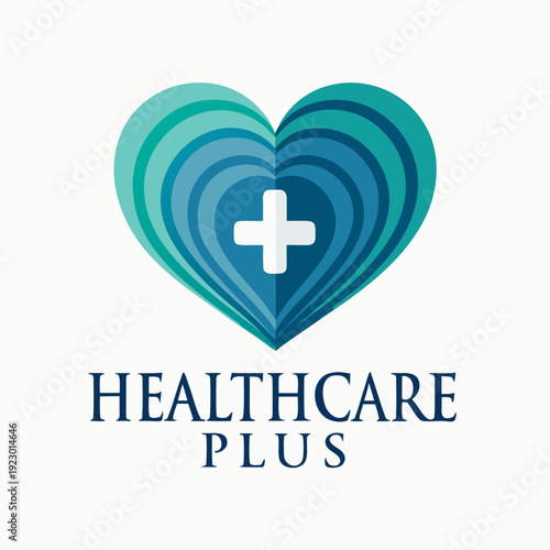 Modern Healthcare Plus Logo with Heart and Medical Cross