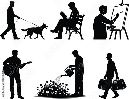 Silhouette illustrations of people engaging in various leisure activities