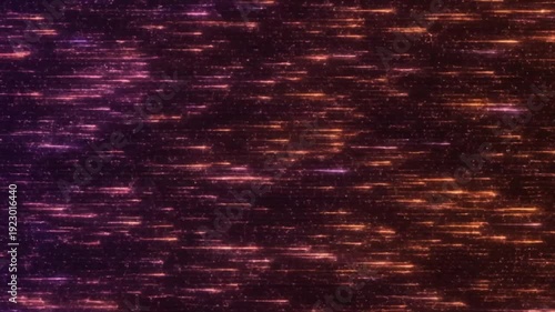Abstract background features thousands of brilliant light streaks moving rapidly across a dark digital matrix texture displaying gradient colors.