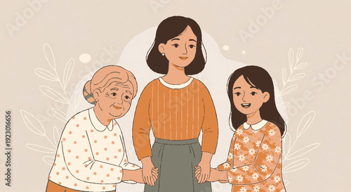 Three generations of women holding hands together in unity and love