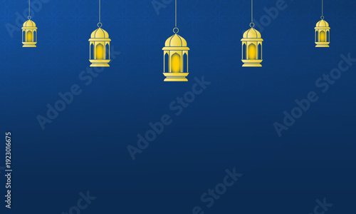 Ramadhan background with hanging lanterns on a dark blue background