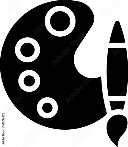 Black palette and brush icon Artist palette and paint brush vector icons — creative painting tools clip art set isolated on white background, black silhouette icon of artist's paint palette and brush,