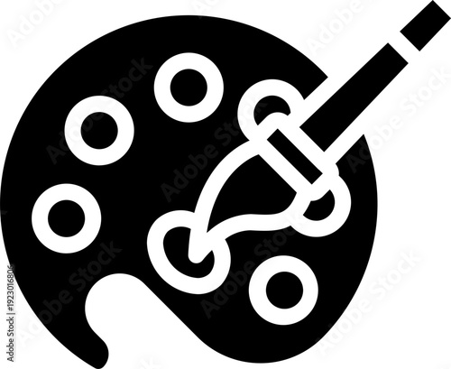 Black palette and brush icon Artist palette and paint brush vector icons — creative painting tools clip art set isolated on white background, black silhouette icon of artist's paint palette and brush,