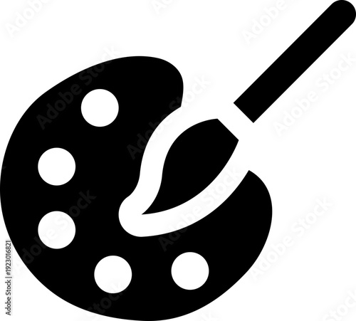 Black palette and brush icon Artist palette and paint brush vector icons — creative painting tools clip art set isolated on white background, black silhouette icon of artist's paint palette and brush,