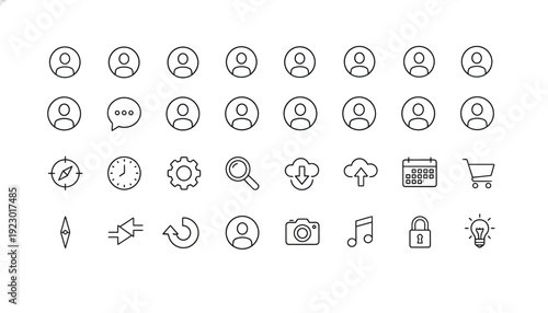 Set of gray icons representing people and clocks in a grid pattern.