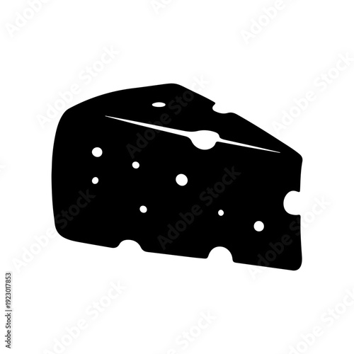 Swiss cheese wedge silhouette with holes black dairy food icon vector on grey