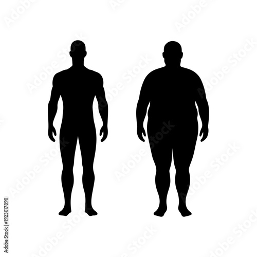 Male body transformation silhouette fat and slim man figure comparison vector