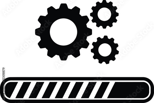 Processing system gears with loading bar vector illustration for website updates and software upgrades