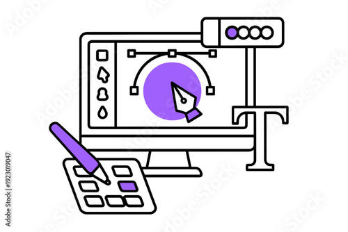 Digital design workspace featuring software tools for graphic creation and vector editing