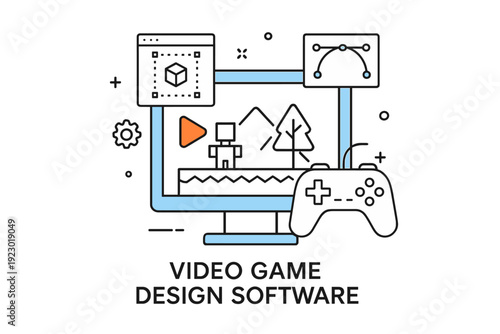 Innovative video game design software showcasing interactive graphics and user interface elements for creative development