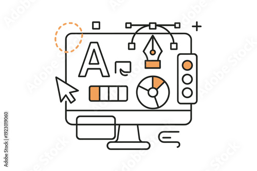 Digital design workspace showcasing tools and elements for creative projects on a computer screen