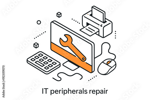IT peripherals repair service for computers, printers, and accessories in a modern workspace
