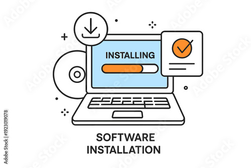 Progress bar indicating software installation on a laptop during a tech setup process