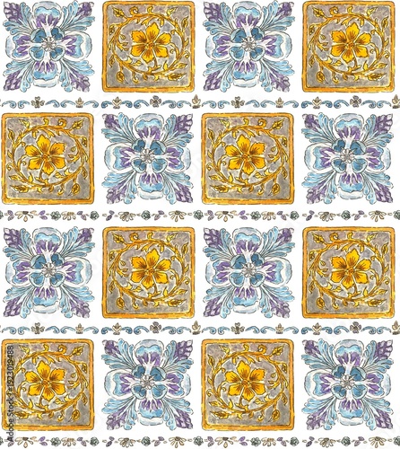 Seamless floral pattern in Italian style, watercolor illustration