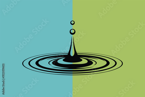 Stunning water droplet creating ripples in contrasting blue and green background