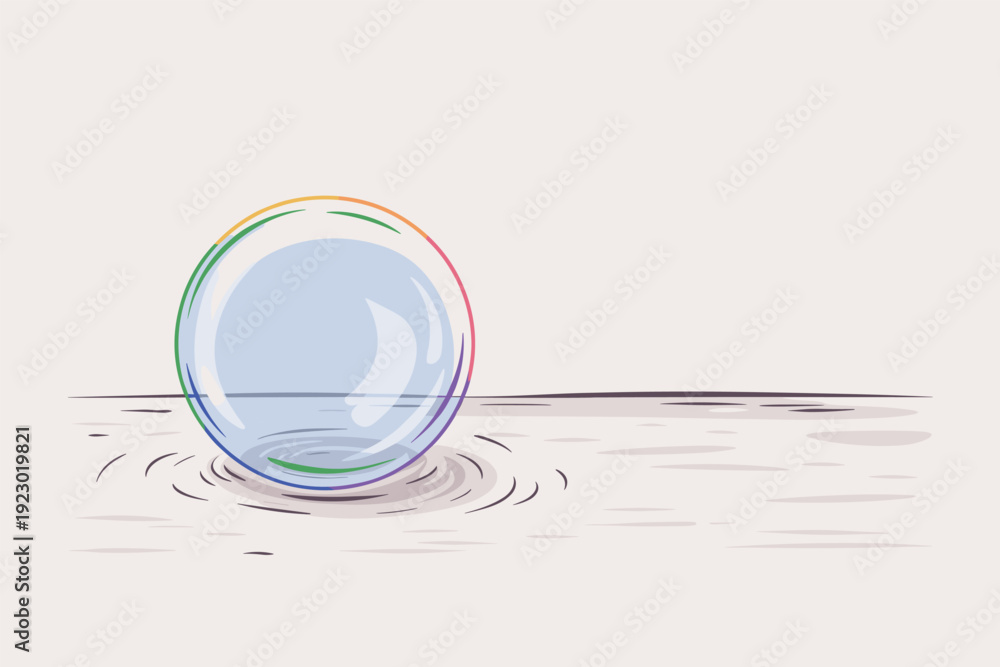 Fototapeta premium Vibrant soap bubble floating on water with rainbow colors