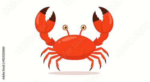 A vibrant red crab illustration viewed from the front, showcasing its claws and legs in detail
