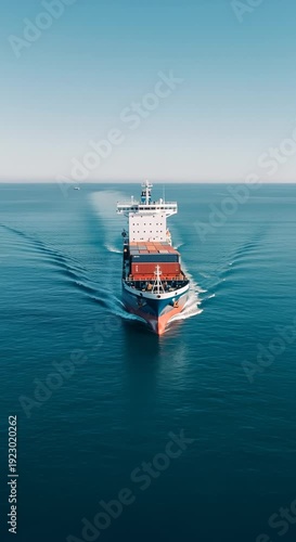 Large Cargo Ship Transporting Containers Across Deep Blue Ocean