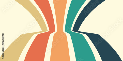 Abstract colorful 70s background vector. Vintage retro wallpaper with rainbow stripes and wavy lines. A 1970 color illustration suitable for posters, banners, decorative items and wall art.