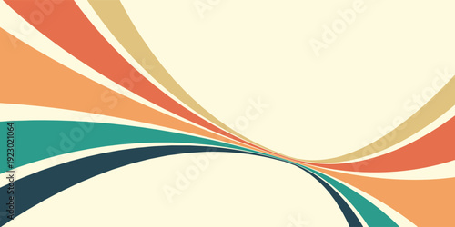 Abstract colorful 70s background vector. Vintage retro wallpaper with rainbow stripes and wavy lines. A 1970 color illustration suitable for posters, banners, decorative items and wall art.