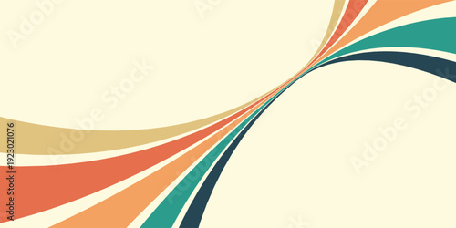 Abstract colorful 70s background vector. Vintage retro wallpaper with rainbow stripes and wavy lines. A 1970 color illustration suitable for posters, banners, decorative items and wall art.