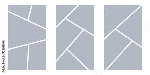 Image collage layout template. Grey mosaic mood board grid collection. Picture frame set. Photo album idea for banner, poster, comic page, flyer, brochure, booklet, memory wall design. Vector pack