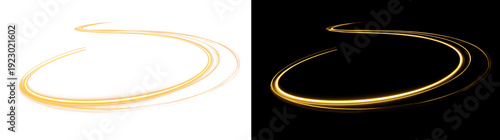 Abstract glowing golden ring, luminous light trail circle, shiny dynamic energy swoosh, magical frame effect isolated on transparent background.