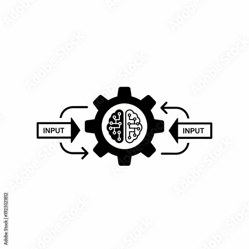 The concept of artificial intelligence with a gear and the input and output processes
