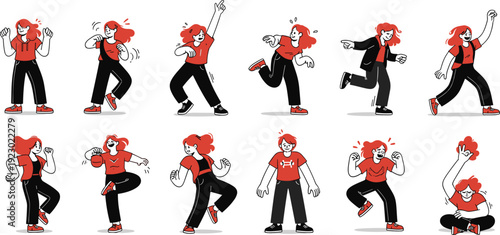 A sequence of animated figures demonstrating various boxing techniques and reactions isolated on transparent background, Vector