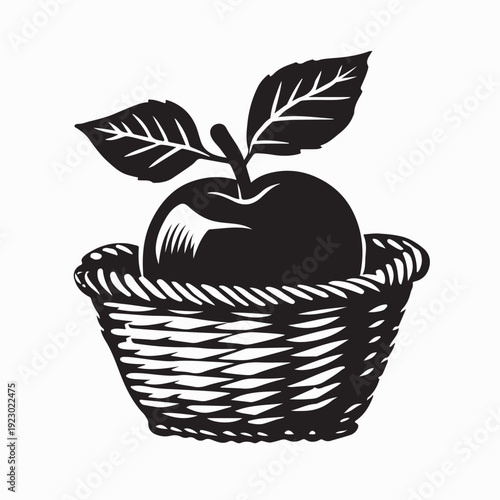 Fresh Apples in Woven Basket Vector Design On White Background