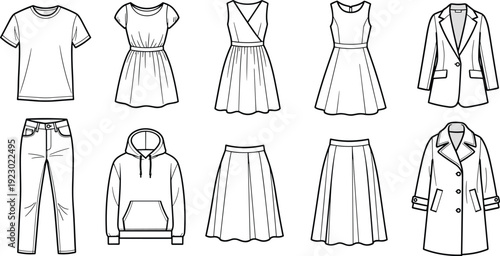 A collection of casual and semi-formal clothing items for everyday wear isolated on transparent background, Vector