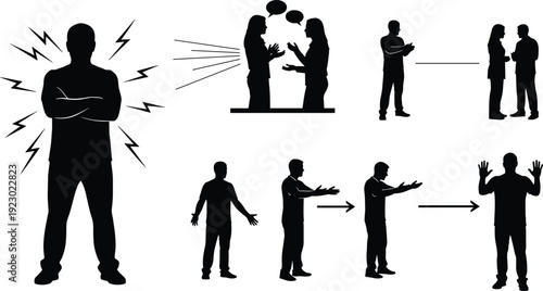 Illustration of various types of human interactions and communication styles isolated on transparent background, Vector