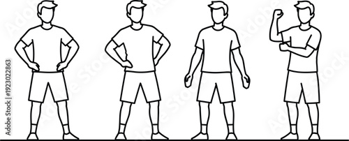 Four tennis players demonstrating different ready stances on a court isolated on transparent background, Vector
