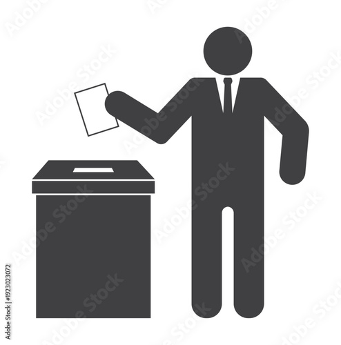  businessman with bulletin card near ballot box icon