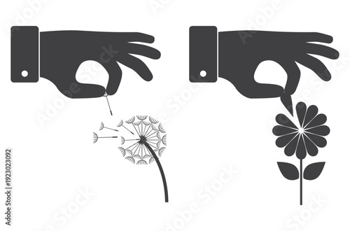hand plucks flower petal icon