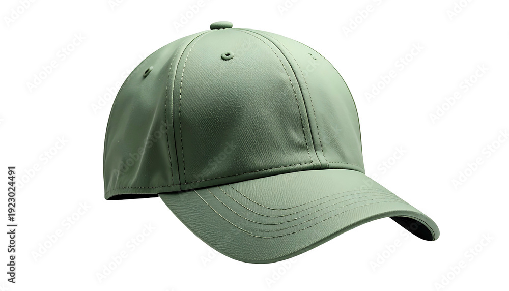 Fototapeta premium A digitally rendered, isolated, solid-green baseball cap on a black background